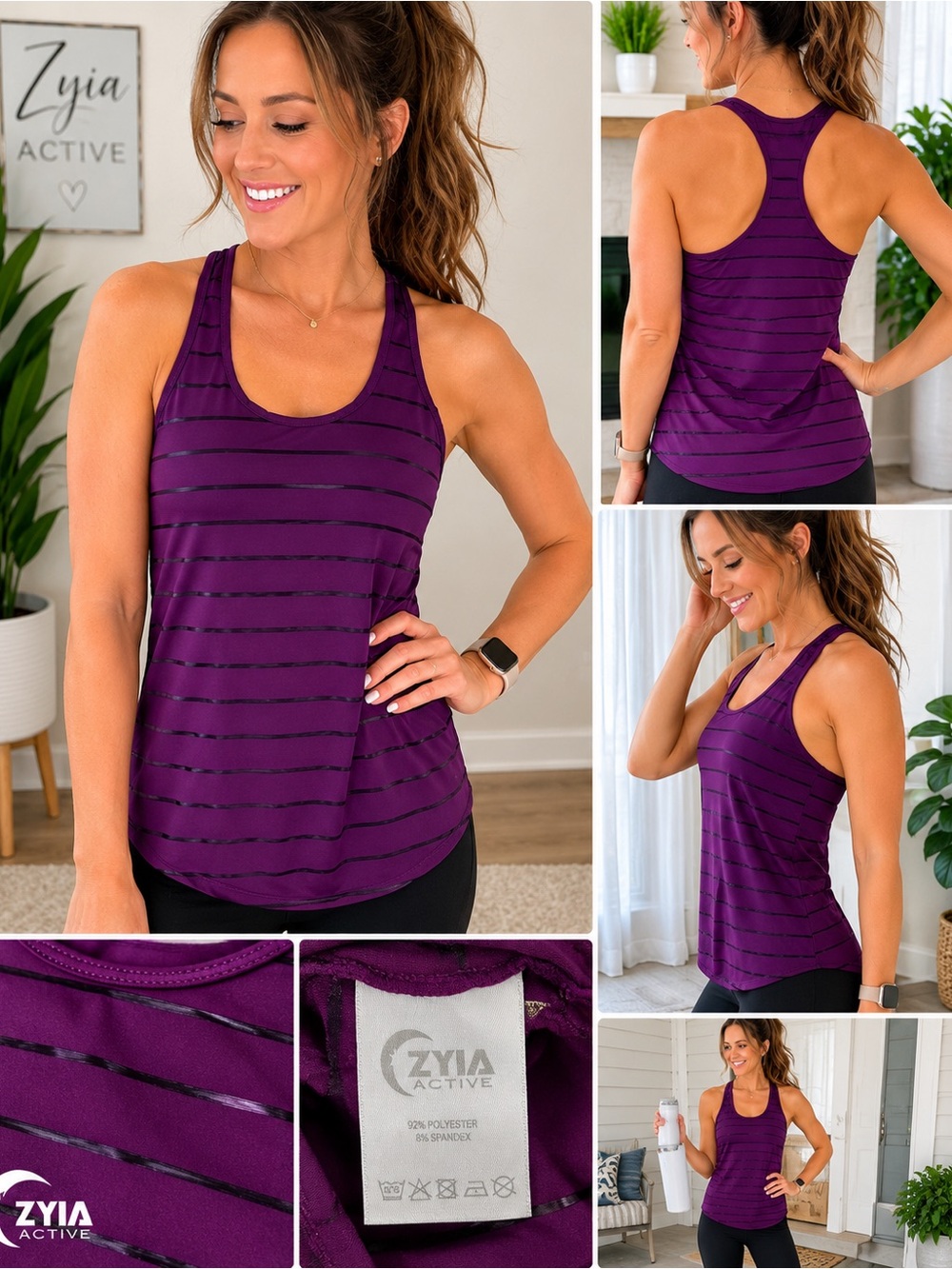 Zyia Active Purple Striped Racerback Tank Top Women’s Medium Athletic Workout
